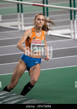 Britt Weerman of the Netherlands competing in the women’s high jump final at the European Indoor Athletics Championships at Ataköy Athletics Arena in Stock Photo