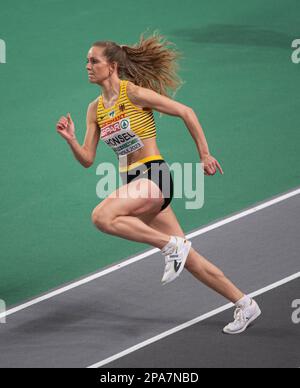 Christina Honsel of Germany competing in the women’s high jump final at the European Indoor Athletics Championships at Ataköy Athletics Arena in Istan Stock Photo