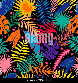 Bright tropical leaves seamless pattern. Cool floral exotic plant in simple modern flat style Stock Vector