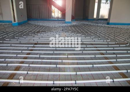 Underfloor heating in a new building Stock Photo