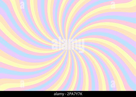 Rainbow swirl background with stars. Radial gradient rainbow of twisted spiral. Vector striped pastel illustration Stock Vector