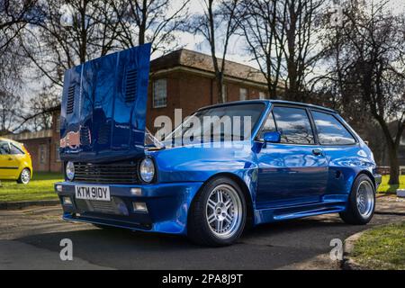 1982 Ford Fiesta XR2 ‘KTM 910Y’ on display at the Ford assembly held at the Bicester Heritage Centre on the 26th February 2023. Stock Photo