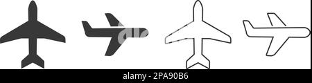 Set of Airplane flat and line icon. Group of Aircraft. Collection of Aeroplane app button. Flight mood sign. Fly jet. Aviation airline plane Stock Vector