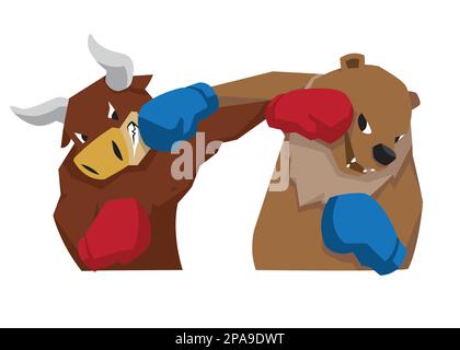 bull vs bear symbol of stock market trend illustration red blue Stock Vector