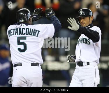 New York Yankees' shortstop Derek Jeter, left, runs down Seattle Mariners'  Yuniesky Betancourt in the sixth inning at Safeco Field in Seattle on May 13,  2007. Betancourt was caught in a pickle