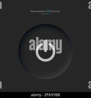 Power button on a black background. User interface elements in the style of neumorphism, UX. Stock Vector
