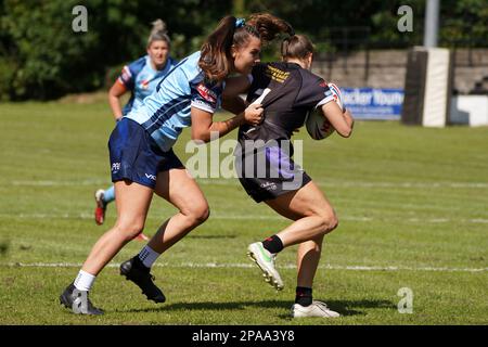 Bryonie King, dual code international Welsh Rugby player, representing Cardiff Demons rugby league in the BetFred Superleage South fianl Stock Photo