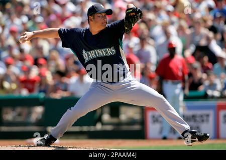 Seattle Mariners Cha Seung Baek of South Korea pitches to the