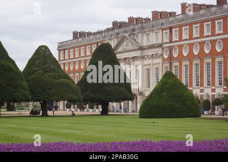 London, UK: Hampton Court Palace, the facade at the back of the palace seen from the garden Stock Photo