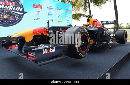 Mumbai, India. 11th Mar, 2023. Red Bull RB7 Formula One racing car is kept on display at a press conference in Mumbai. (Photo by Ashish Vaishnav/SOPA Images/Sipa USA) Credit: Sipa USA/Alamy Live News Stock Photo