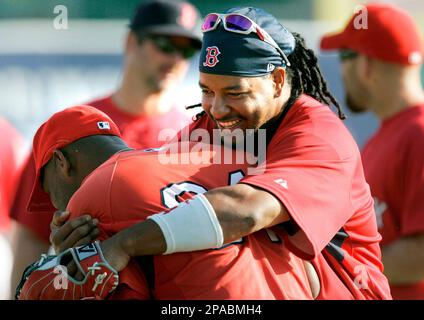 Boston Red Sox outfielder Manny Ramirez, left, and Detroit Tigers first  baseman Miguel Cabrera talk before a baseball game in Detroit, Tuesday, May  6, 2008. (AP Photo/Paul Sancya Stock Photo - Alamy