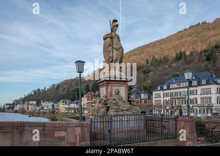 Minerva Statue at Old Bridge (Alte Brucke) - Heidelberg, Germany Stock Photo