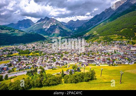 Town of Bormio in Dolomites Alps landscape view, Province of Sondrio, Lombardy, Italy Town of Bormio in Dolomites Alps landscape view, Province of Sondrio, Lombardy, Italy