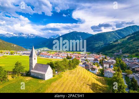 Idyllic alpine village of Burgeis and Abbey of Monte Maria view, Trentino Alto Adige region of Italy Stock Photo