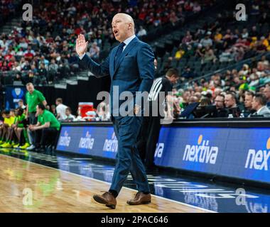 March 10 2023 Las Vegas, NV, U.S.A. UCLA head coach Mike Cronin on the court during the NCAA Pac 12 Men's Basketball Tournament Semifinals between Oregon Ducks and the UCLA Bruins. UCLA beat Oregon 75-56 at T Mobile Arena Las Vegas, NV. Thurman James/CSM Stock Photo