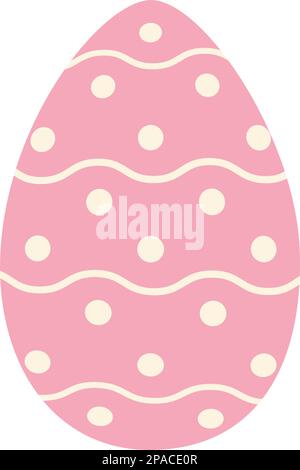 Easter egg in trendy pink with a simple pattern of wavy lines and dots. Happy Easter. Holiday. Sticker. Icon. Isolate. Design for poster, banner, brochure or greeting, price tag, label, booklet. EPS Stock Vector