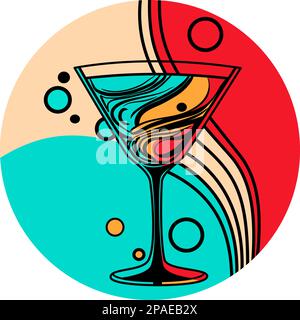 Martini glass with cocktail in postmodern pop art technique vector illustration Stock Vector