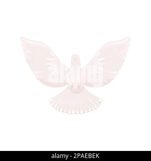 Heaven dove bird wing figurine ceramic white flat. Statuette smooth shiny silhouette home decoration Christmas sign peace fly lord guardian symbol christianity icon sticker paper origami isolated Stock Vector