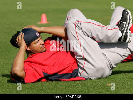 Boston Red Sox outfielder Manny Ramirez, left, and Detroit Tigers first  baseman Miguel Cabrera talk before a baseball game in Detroit, Tuesday, May  6, 2008. (AP Photo/Paul Sancya Stock Photo - Alamy