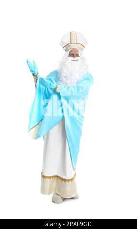 Full length portrait of Saint Nicholas on white background Stock Photo