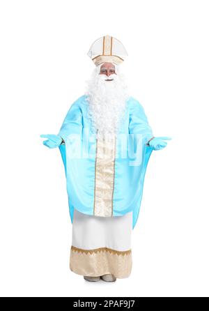 Full length portrait of Saint Nicholas on white background Stock Photo