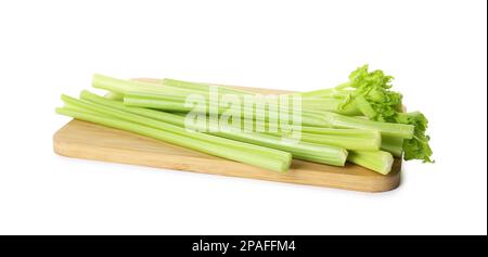 Fresh green celery stems isolated on white Stock Photo