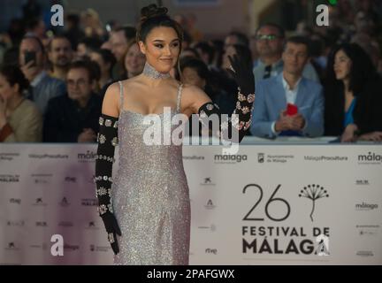 Malaga, Spain. 11th Mar, 2023. Spanish influencer Marta Diaz poses on the red carpet in the Malaga film Festival 2023. The 26th edition of the Malaga Film Festival presents the best Spanish cinema screenings in competition from March 10th to 19th. The Malaga Spanish Film Festival has established itself as one of the major events of Spanish cinema and a promoter of cinematographic culture in Spain and Latin America. (Photo by Jesus Merida/SOPA Images/Sipa USA) Credit: Sipa USA/Alamy Live News Stock Photo