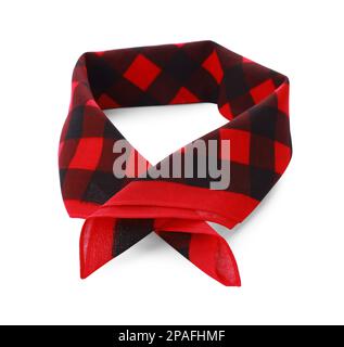 Folded red bandana with check pattern isolated on white Stock Photo