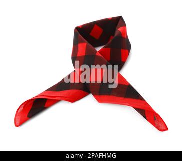 Folded red bandana with check pattern isolated on white Stock Photo
