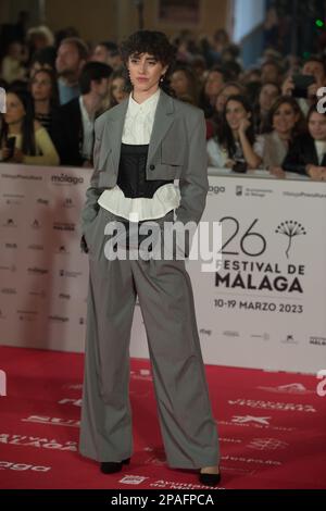 Malaga, Spain. 11th Mar, 2023. Spanish actress Abril Montilla poses on the red carpet in the Malaga film Festival 2023. The 26th edition of the Malaga Film Festival presents the best Spanish cinema screenings in competition from March 10th to 19th. The Malaga Spanish Film Festival has established itself as one of the major events of Spanish cinema and a promoter of cinematographic culture in Spain and Latin America. Credit: SOPA Images Limited/Alamy Live News Stock Photo