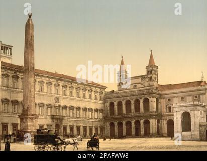 1895  ca. , ROMA ,  ITALY : The Piazza di SAN GIOVANNI IN LATERANO with the Obelisco  - ITALIA - FOTO STORICHE - HISTORY - GEOGRAFIA - GEOGRAPHY  - ARCHITETTURA - ARCHITECTURE - ROME - ARCHEOLOGIA - ARCHEOLOGY - monumento -  - Ancient Rome - ANTICA ROMA  - chiesa - church - Basilica ----      ARCHIVIO GBB Stock Photo