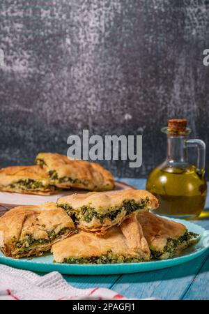 Greek Pie Spanakopita with Spinach and Cheese Stock Photo
