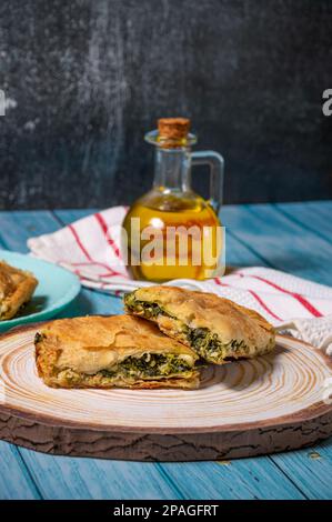 Greek Pie Spanakopita with Spinach and Cheese Stock Photo