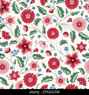 Indian Chintz Jacobean Flowers Vector Seamless Pattern Stock Vector