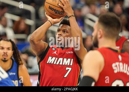 Orlando, Florida, USA, March 11, 2023, Miami Heat guard Kyle Lowry #7 shoots a free throw in the first half at the Amway Center. (Photo Credit: Marty Jean-Louis/Alamy Live News Stock Photo