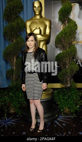 Ellen Page, a Best Actress nominee for "Juno." arrives at the Academy  Awards Nominees Luncheon in Beverly Hills, Calif., Monday, Feb. 4, 2008.  (AP Photo/Chris Pizzello Stock Photo - Alamy