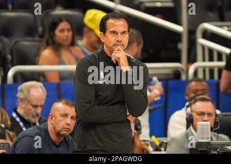 Orlando, Florida, USA, March 11, 2023, Miami Heat Head Coach Erik Spoelstra at the Amway Center. (Photo Credit: Marty Jean-Louis/Alamy Live News Stock Photo