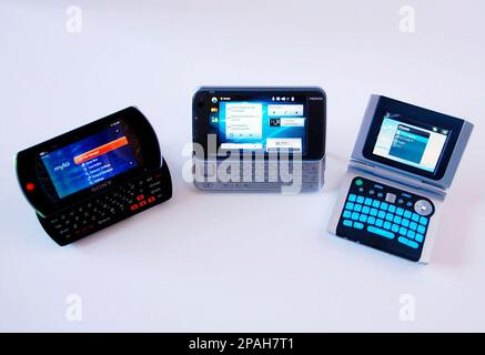 From left, the Sony Mylo COM-2, the Nokia n810 Internet Tablet and