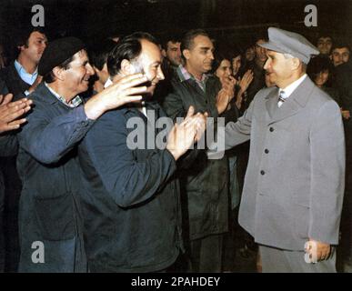 The Romania politician  and dictator NICOLAE CEAUSESCU ( January 26, 1918 – December 25, 1989 ) was the leader of Romania from 1965 until December 1989, when a revolution and coup removed him from power. The revolutionaries held a two hour trial and sentenced him to death for crimes against the state, genocide, and ' undermining the national economy.' The hasty trial has been criticized as a kangaroo court  His subsequent execution marked the final act of the Revolutions of 1989  - ROMANIA - POLITICO - POLITICA - POLITIC - SOCIALIST - SOCIALISMO - SOCIALISM  - COMUNISTA - COMUNISMO - COMMUNIST Stock Photo