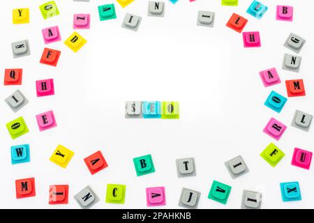 SEO search engine optimization word on white background. selective focus Stock Photo