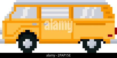 Pixel yellow minibus. Side view. Vector illustration Stock Vector