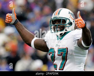 Miami Dolphins' Samkon Gado (27) celebrates his touchdown against