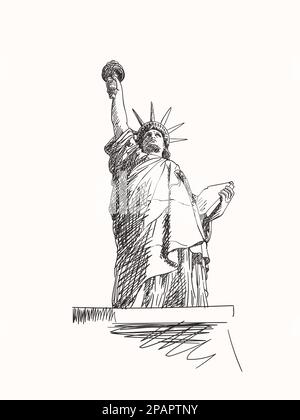 Sketch of Statue of Liberty New York City USA, Hand drawn vector ...