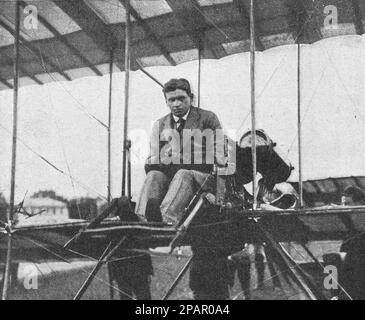 Aviator Sergei Utochkin before flying on an airplane. Photo from 1910. Stock Photo