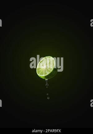 lime with splashes on a black background. High quality photo Stock Photo