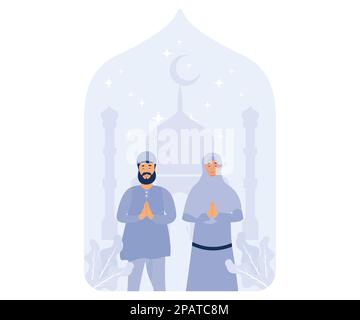 Happy Eid Mubarak, Forgive me body and soul, Greeting happy eid al fitr, flat vector modern illustration Stock Vector