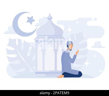 happy ramadan mubarak greeting concept, islamic eid fitr,  flat vector modern illustration Stock Vector