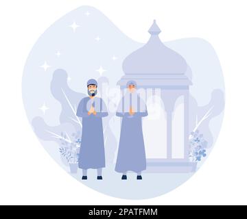 muslim people, happy ramadan mubarak greeting concept, flat vector modern illustration Stock Vector