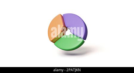 3D donut chart isolated on white. Pie diagram icon. Green, orange and purple colors graph. Vector illustration Stock Vector