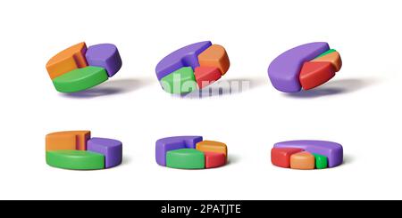 Set of Donut charts. 3D circular diagrams for infographics concept and business templates. Vector illustration Stock Vector